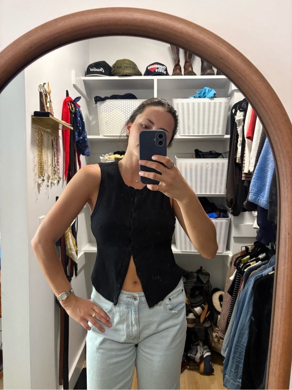 BDG Black Sleeveless Button-Front Knit Tank